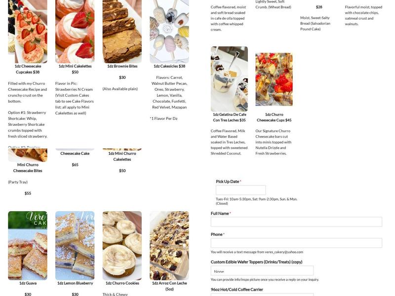 vere’s cakery Menu