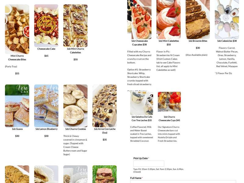 vere’s cakery Menu