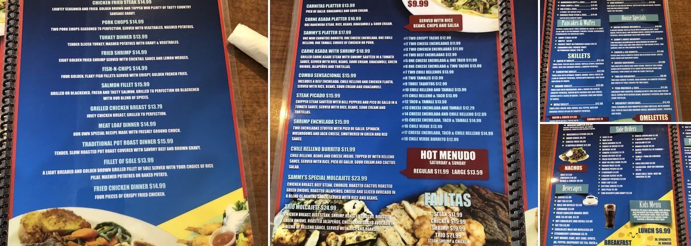 Sammy's Cafe Menu