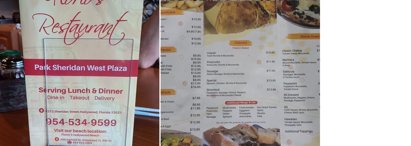 Florio's Sheridan Menu