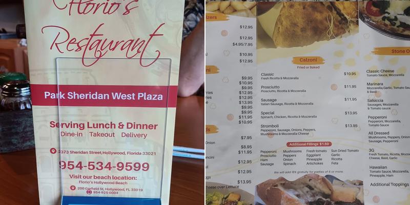 Florio's Sheridan Menu