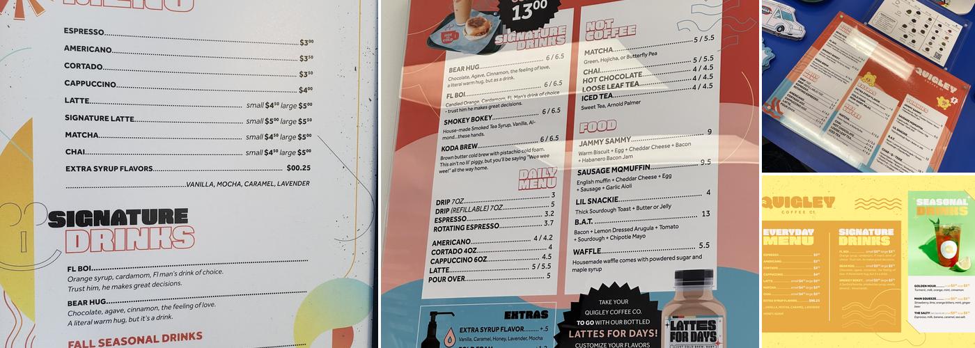 Quigley Coffee Company Menu