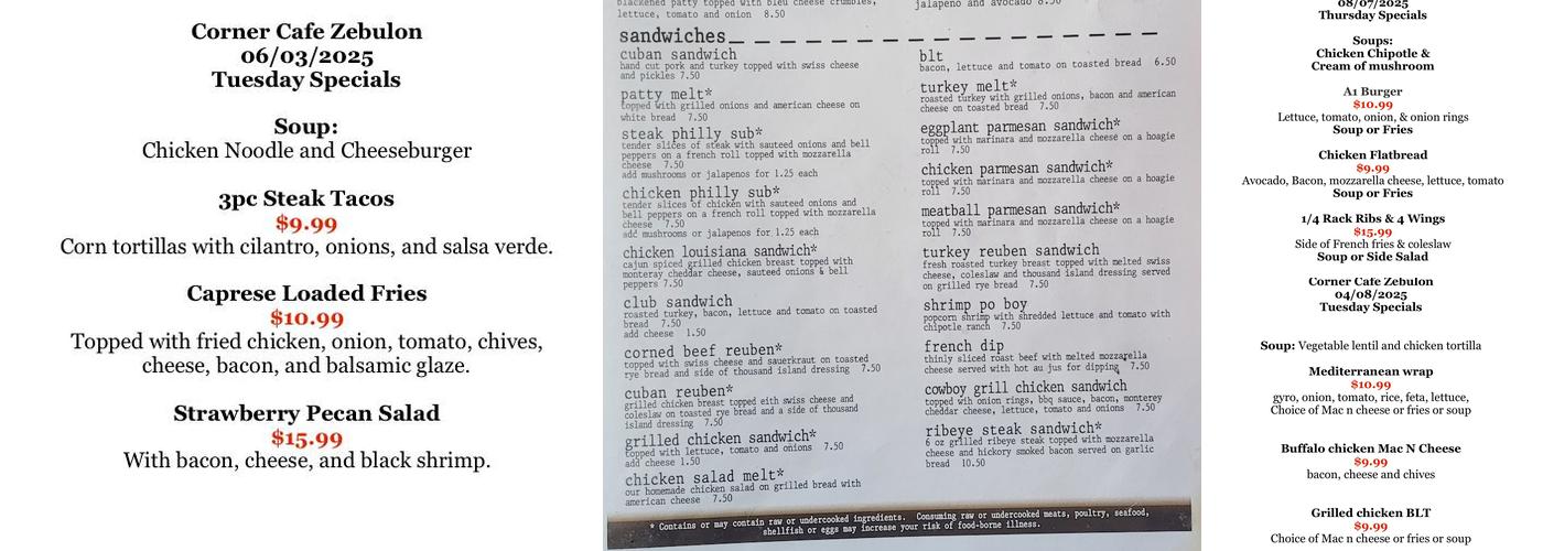 Corner Cafe Menu