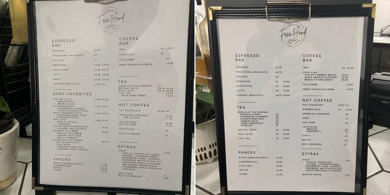 FreeHand Coffee Menu