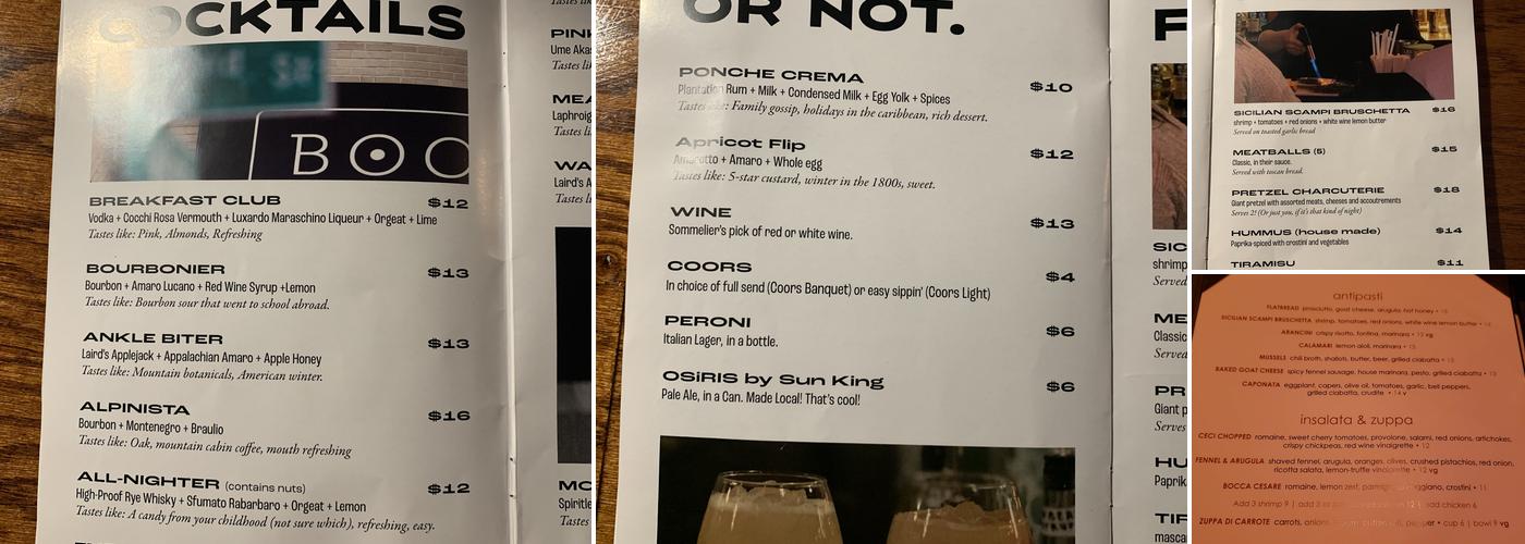 Bocca Menu