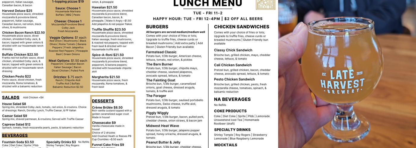 Late Harvest Brewery Menu