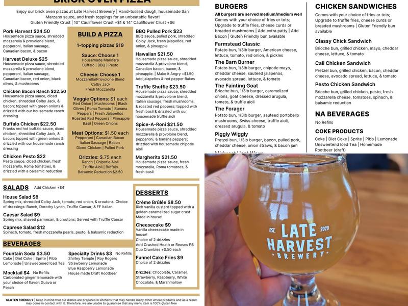 Late Harvest Brewery Menu