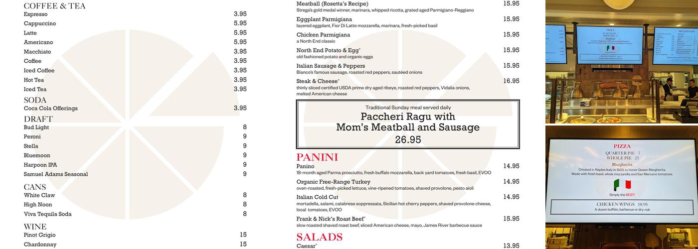frank and nicks Menu