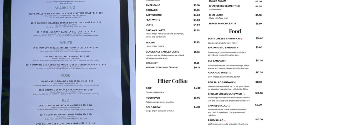 RĀKO Coffee Roasters Menu