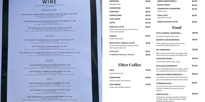 RĀKO Coffee Roasters Menu