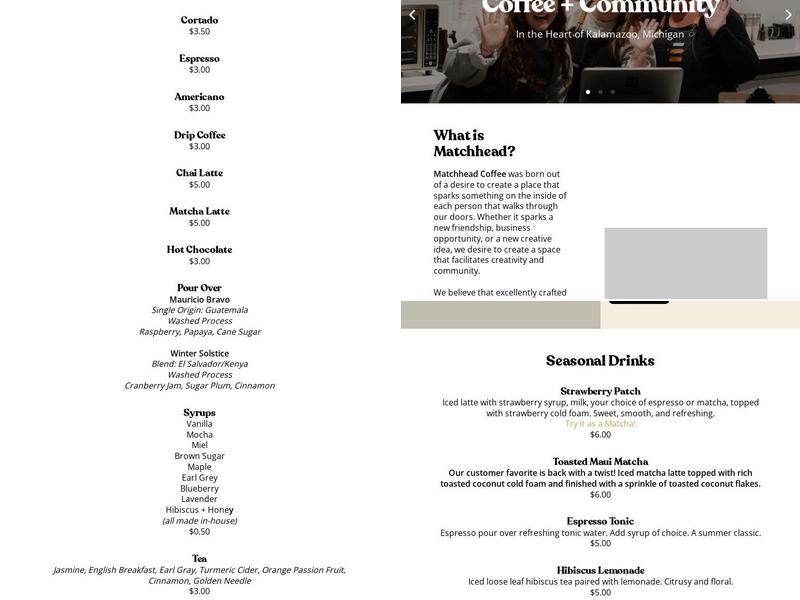 Matchhead Coffee Menu