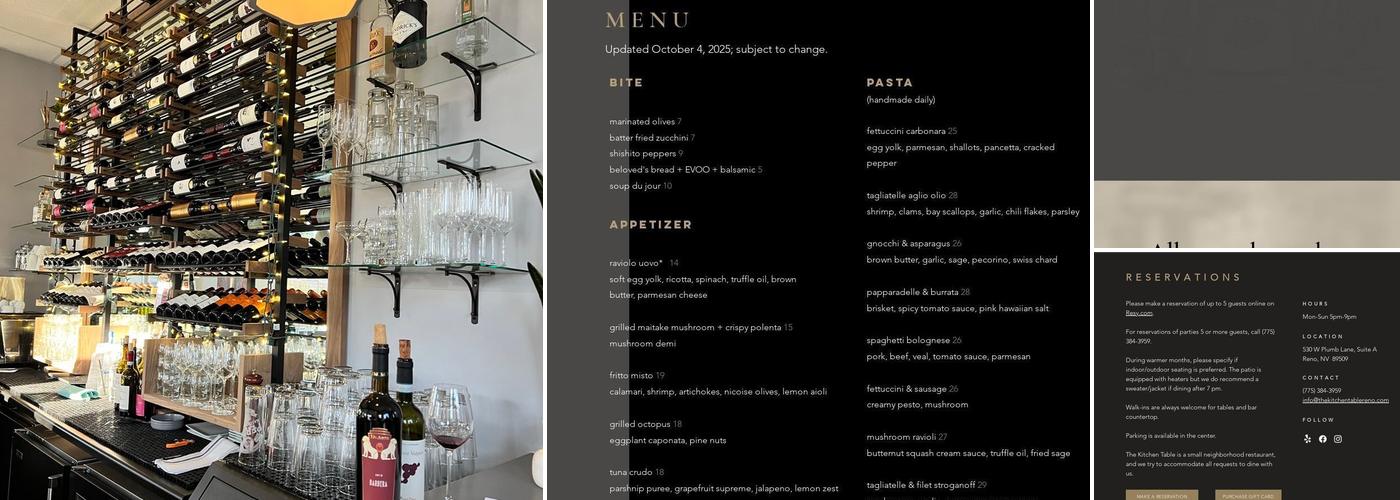 The Kitchen Table Reno Menu