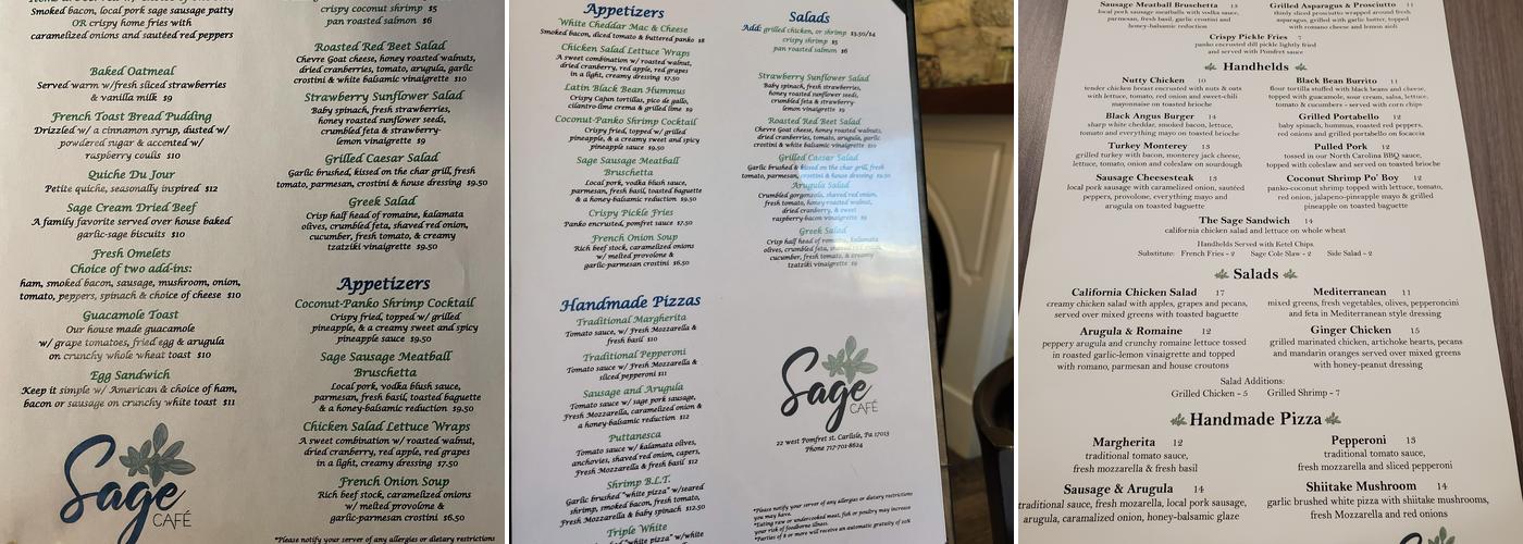 Sage Cafe Menu