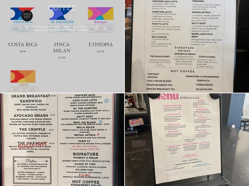 BILLIE JOE COFFEE CO. Menu