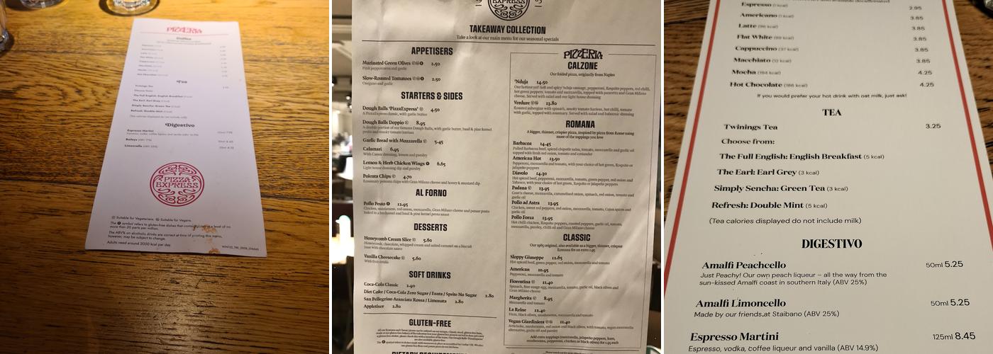 Pizza Express Menu