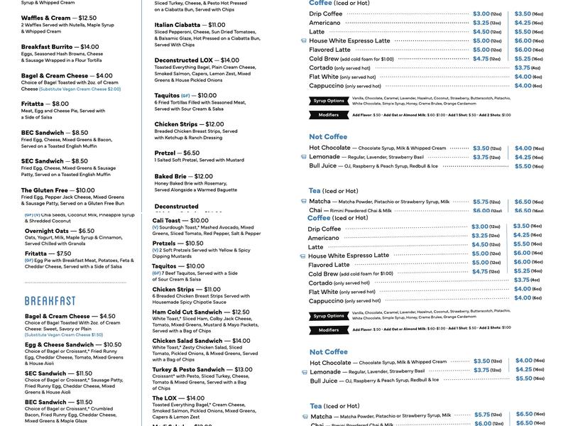 Cupla Coffee Menu