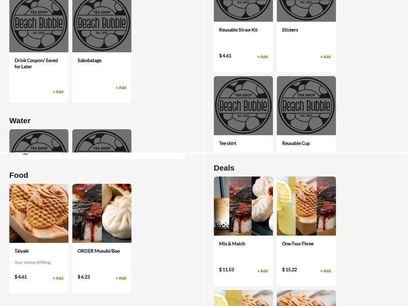 Beach Bubble Tea Menu
