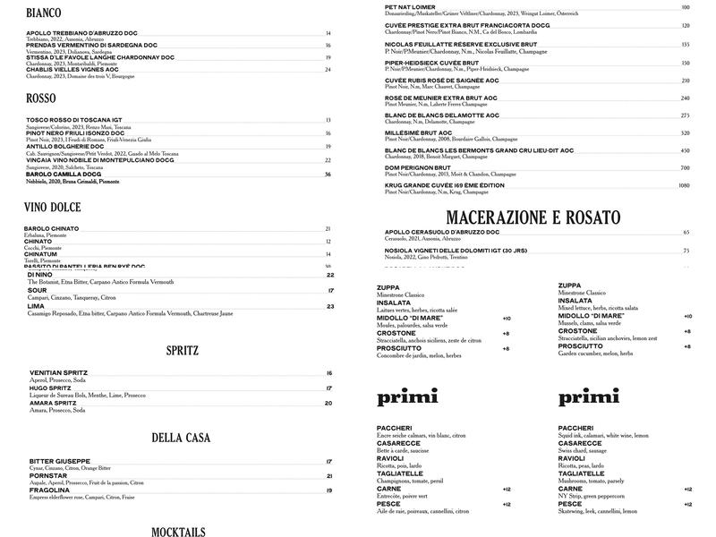 Stellina Menu