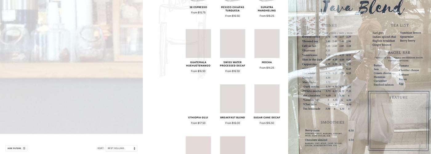 Java Blend Coffee Menu