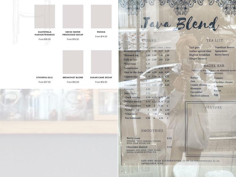 Java Blend Coffee Menu