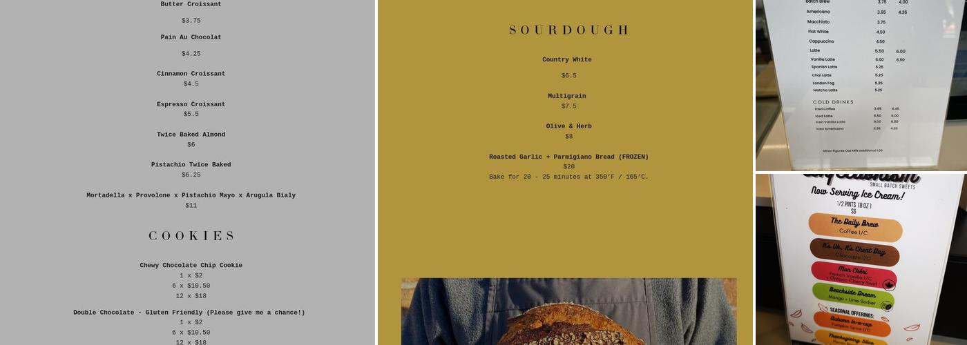 Bartholomew Bakery Menu