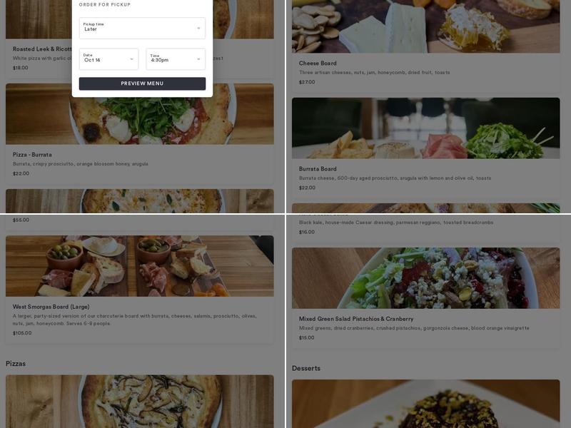 West Tasting Room Menu