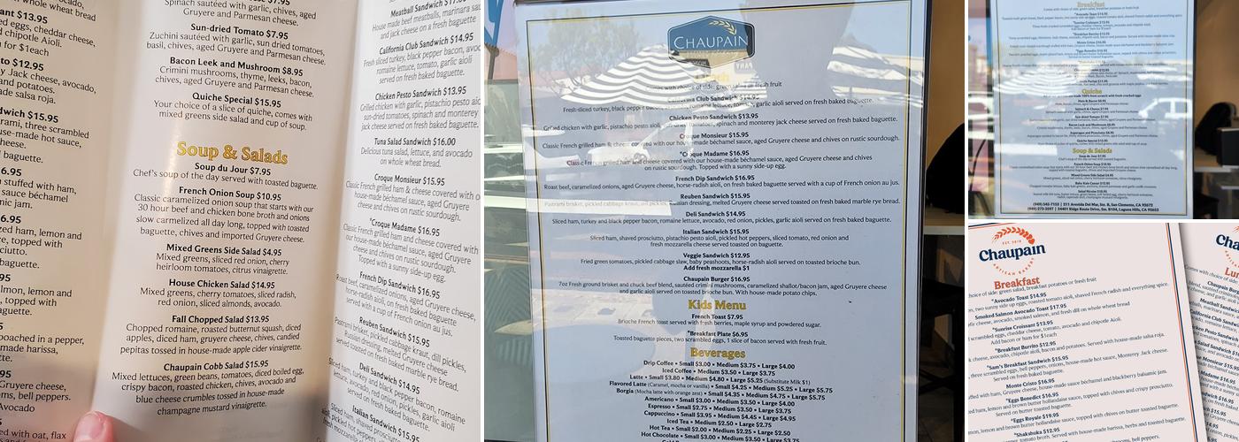 Chaupain Bakery Menu
