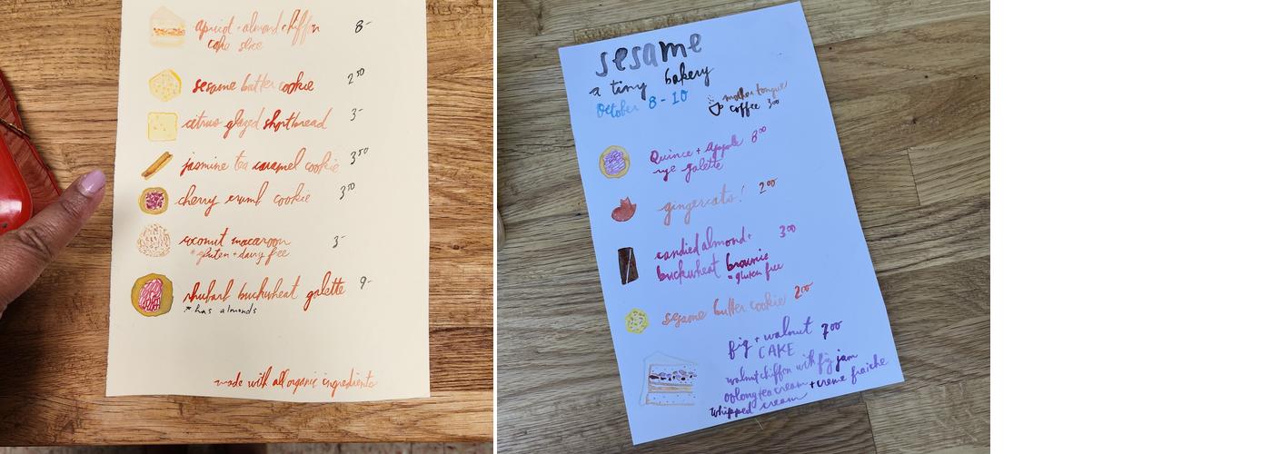 Sesame Tiny Bakery Menu