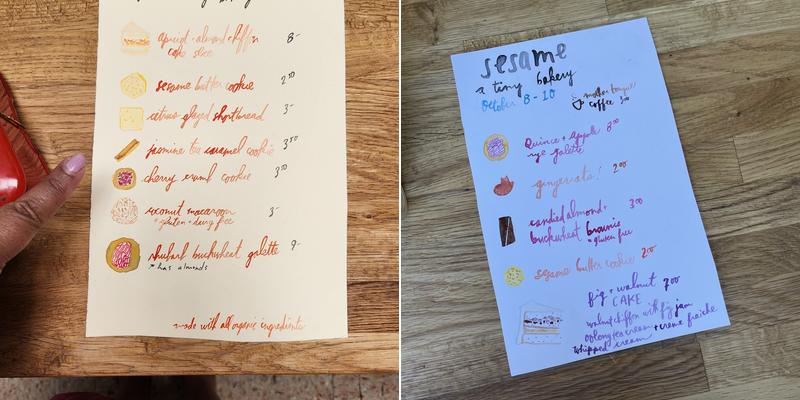 Sesame a tiny bakery Menu