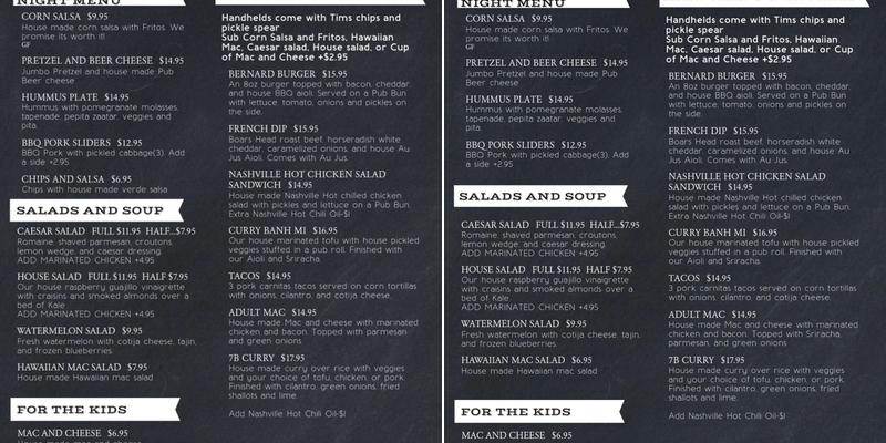 The St. Bernard Menu