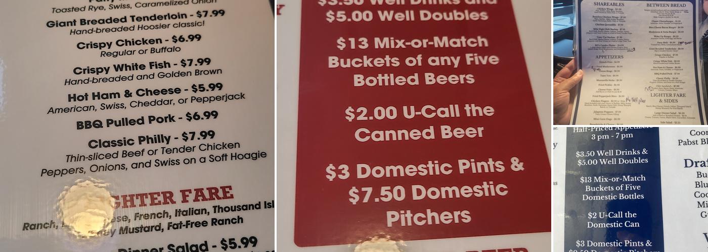 KG's Pub Menu