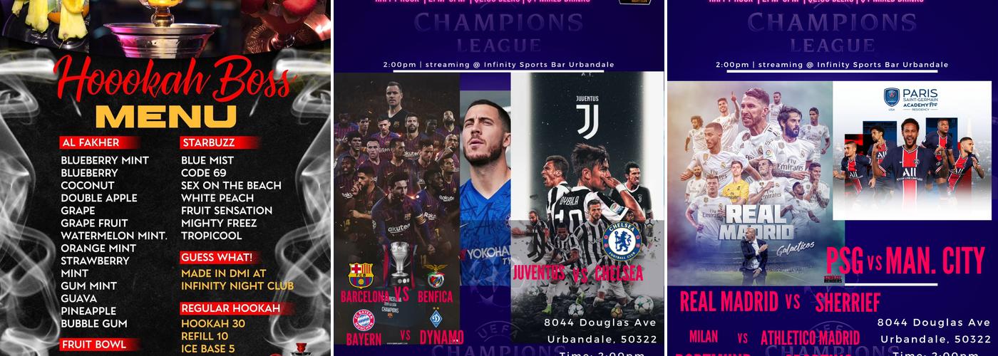 Infinity Bar & Night Club Des Moines Menu