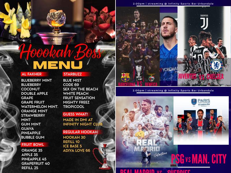 Infinity Bar & Night Club Des Moines Menu