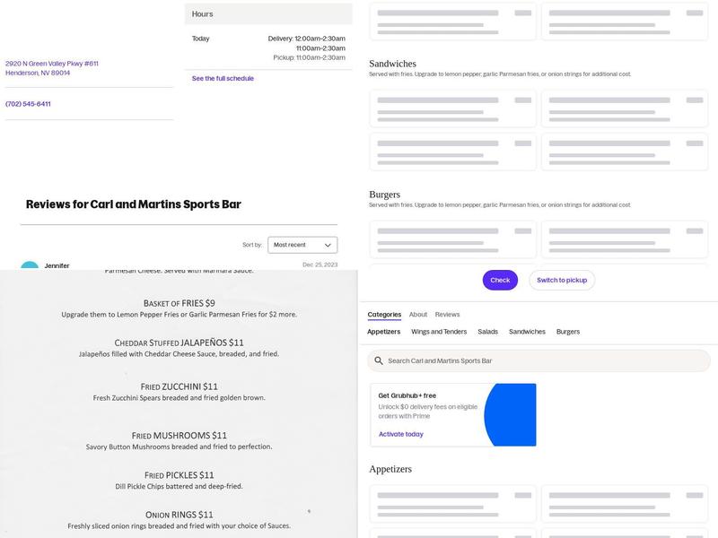 Carl & Martin's Sports Bar Menu