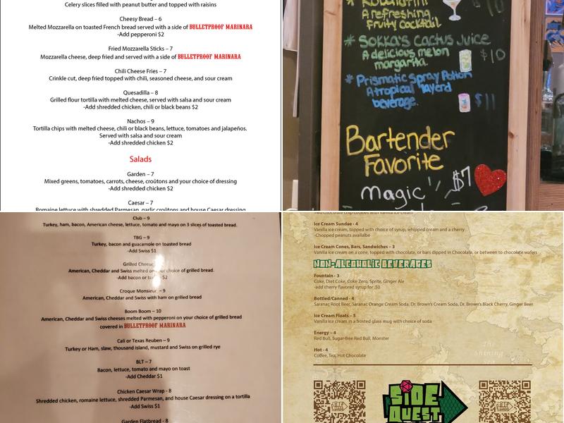 Side Quest Game Lounge + Bar Menu