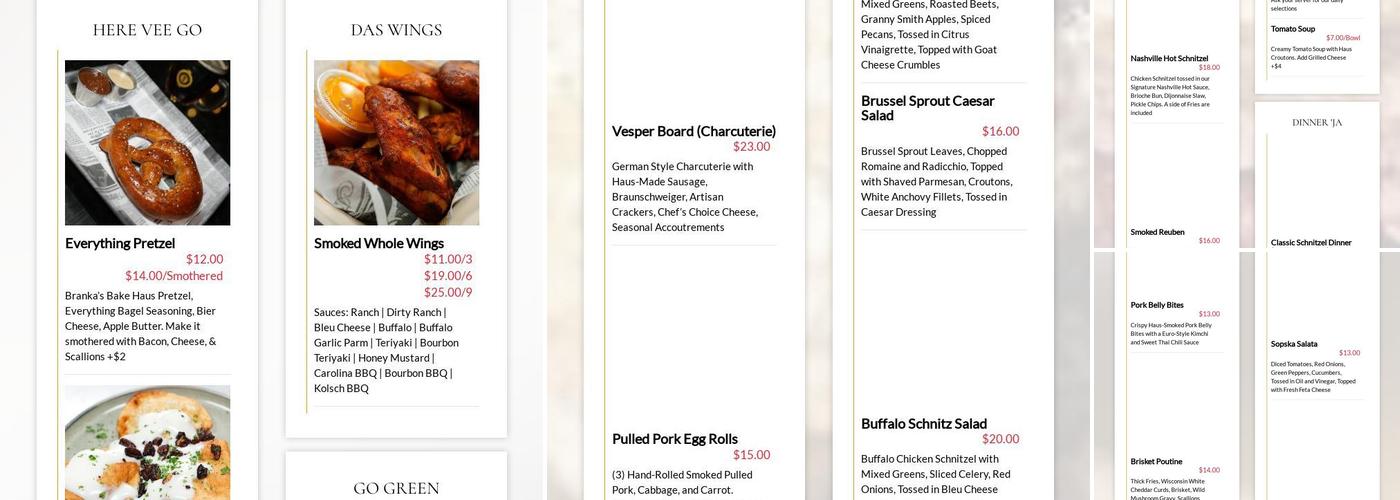 Schnitz Ale Brewery Menu