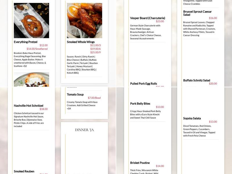 Schnitz Ale Brewery Menu