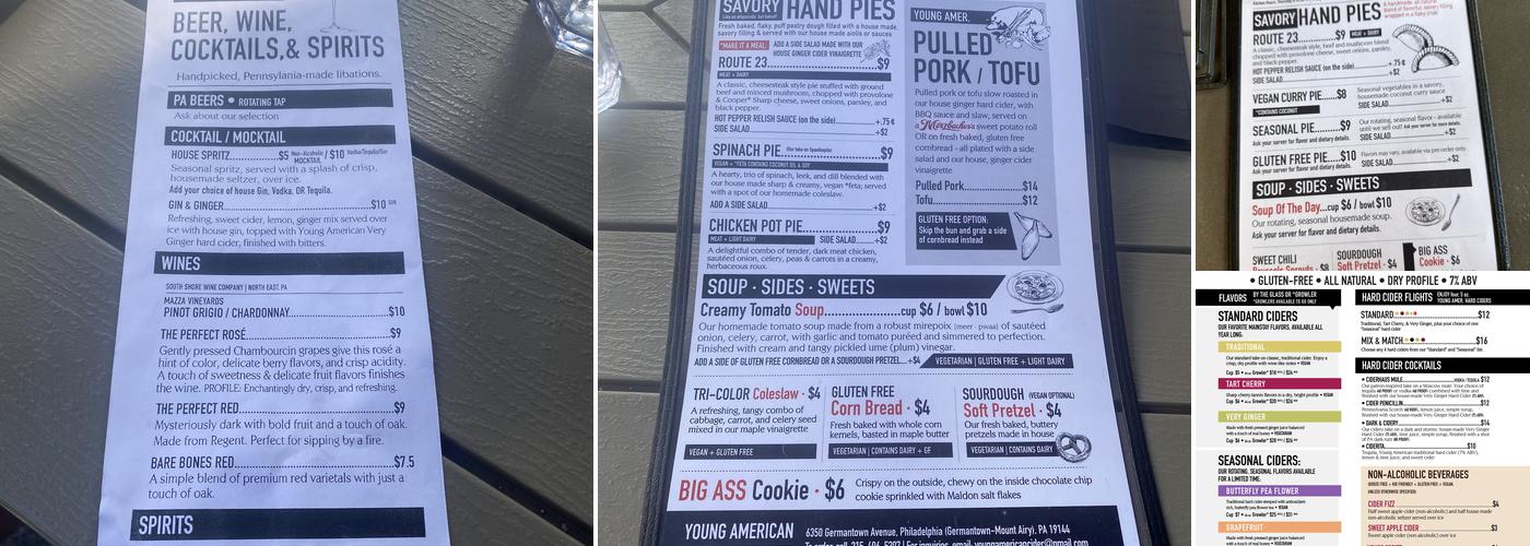 Young American Hard Cider & Tasting Room Menu