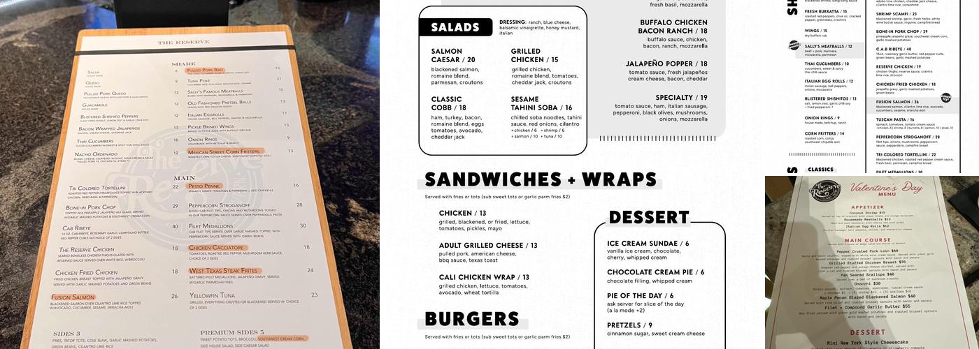 The Reserve Culinary Tavern Menu