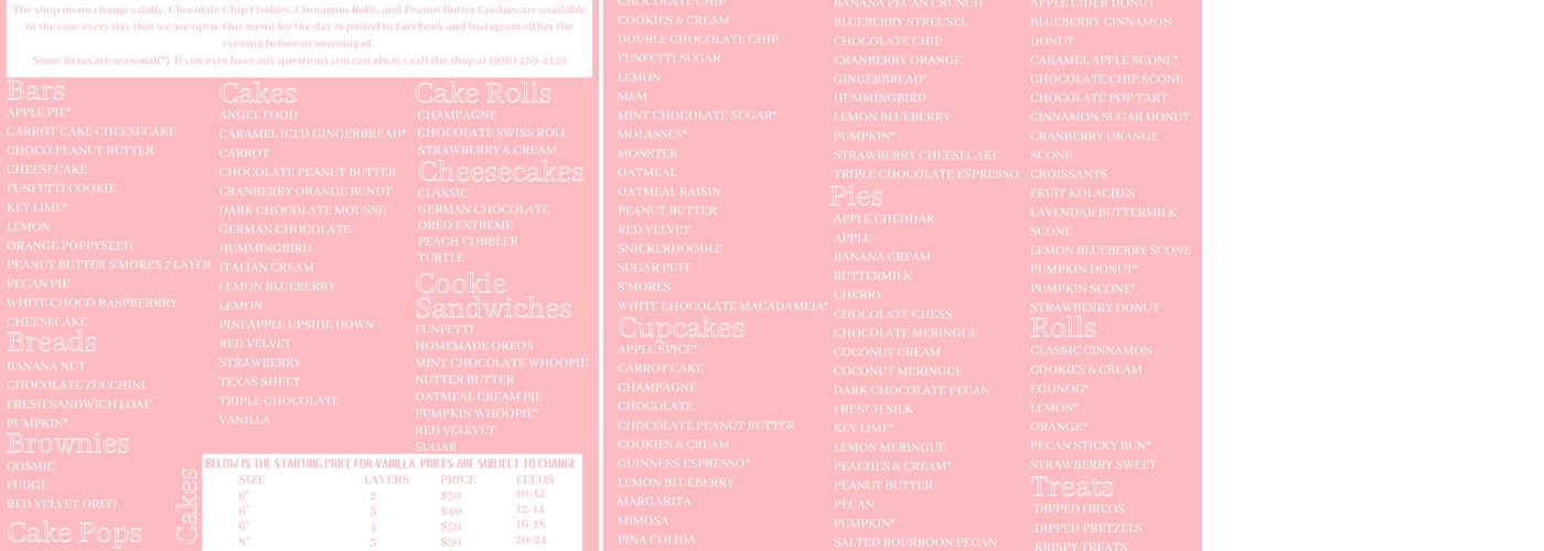 Two Blondes & A Bakery Menu