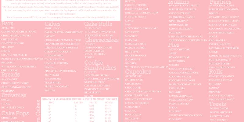 Two Blondes & A Bakery Menu