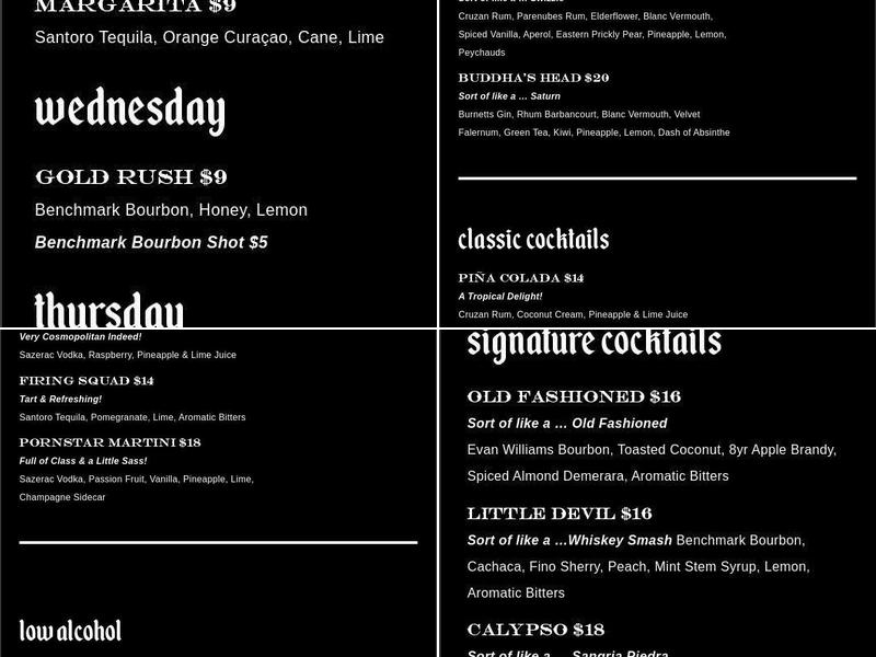 Spiritual Cocktail Parlor Menu