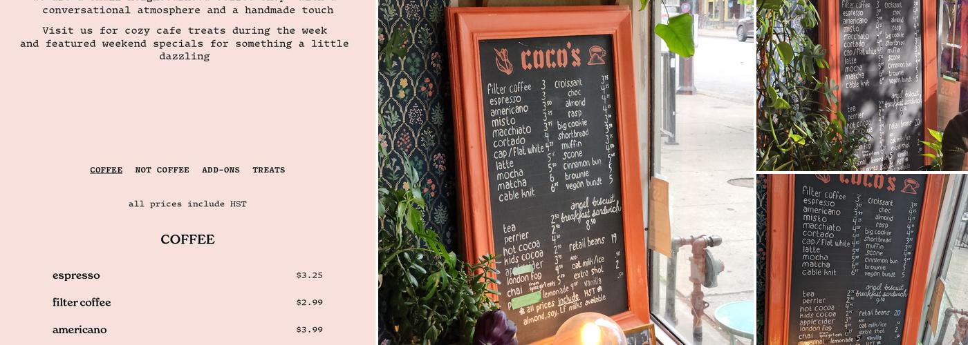 Coco's neighbourhood coffee shop Menu