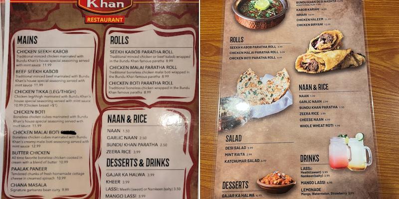 Bundu Khan Restaurant Menu