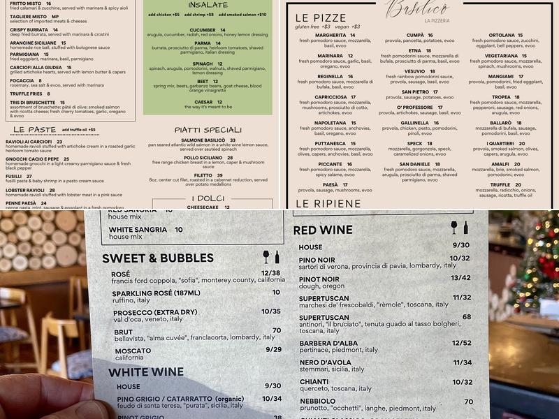 Basilicò La Pizzeria Menu