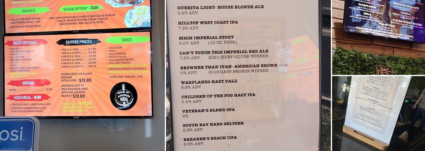 Chula Vista Brewery of Eastlake Menu