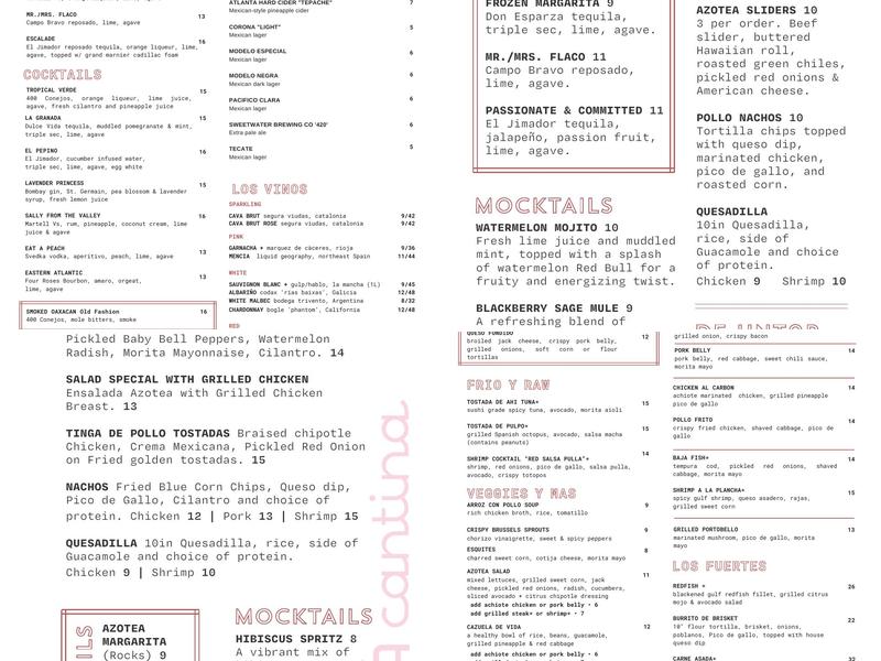Azotea Cantina Menu
