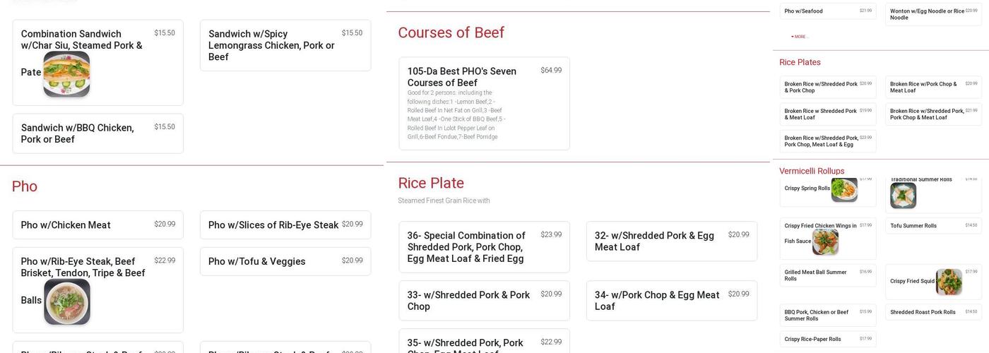 Da Best Pho Vietnamese Noodle House & BBQ Menu
