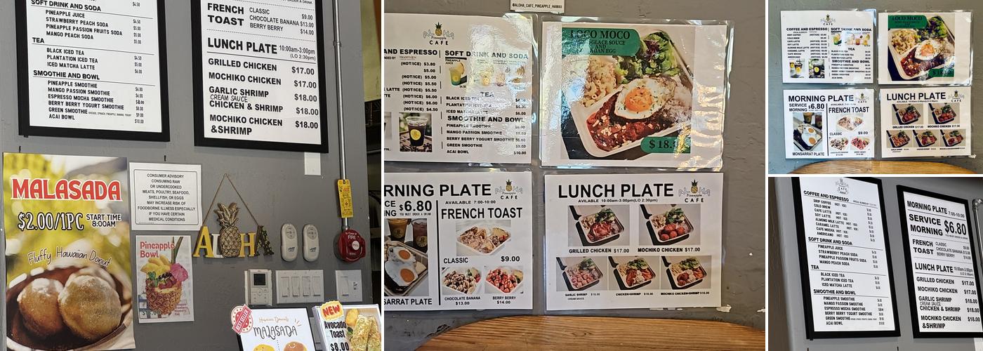 ALOHA CAFE PINEAPPLE Menu