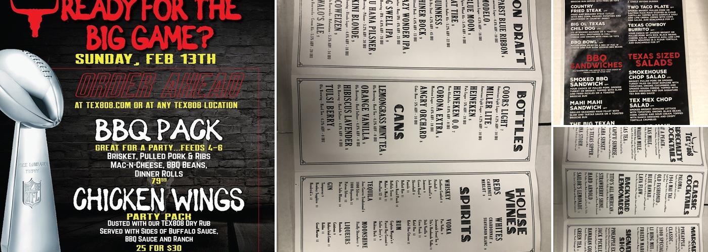 TEX 808 BBQ + Brews Waikiki Menu